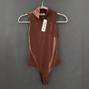 Mikey & Joey Mock Turtleneck Thong Bodysuit Brown/Rust Orange S NWOT